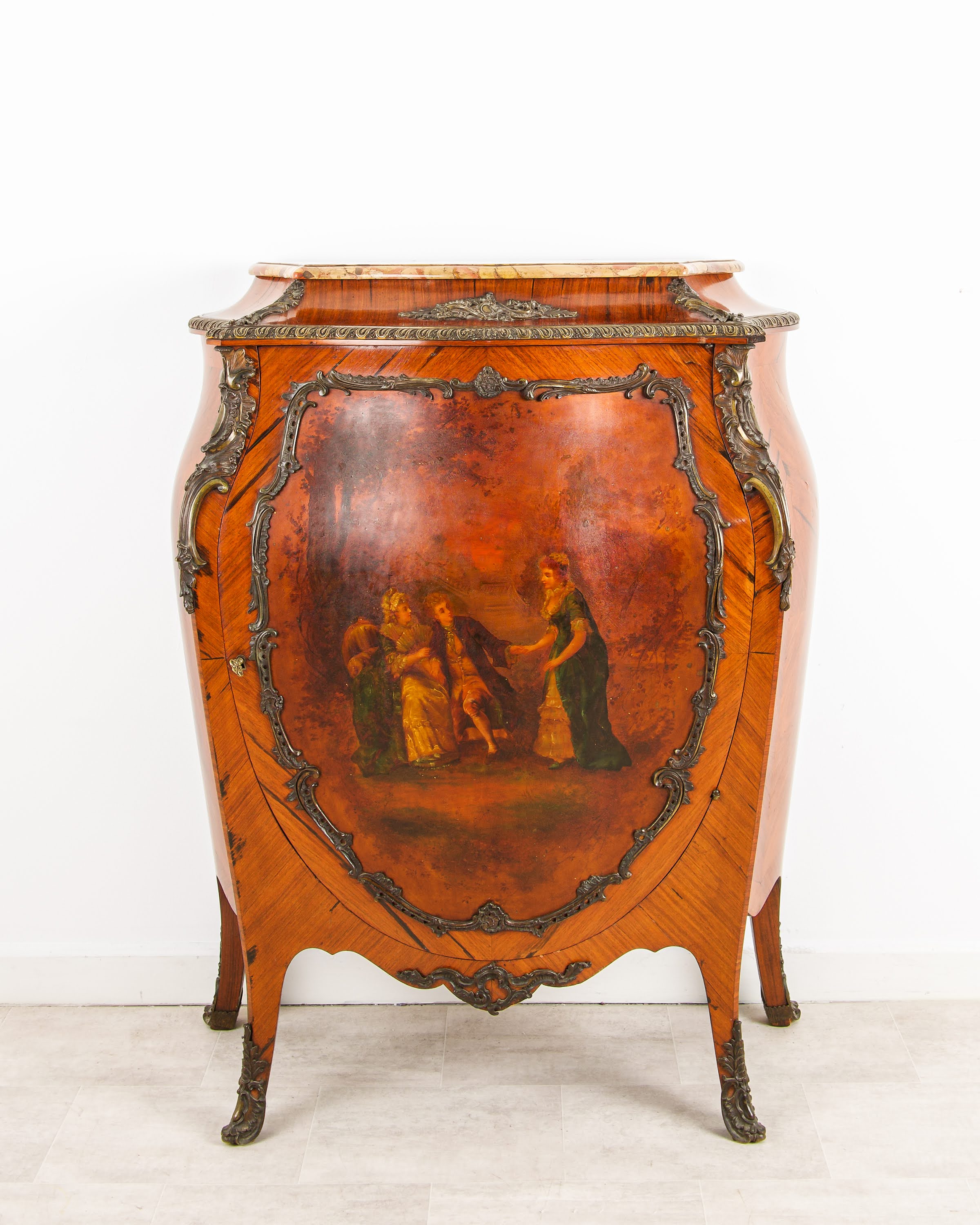 Antique French Louis XV Kingwood Vernis Martin Commode c.1880 - Bombé Form, Marble Top & Ormolu Mounts