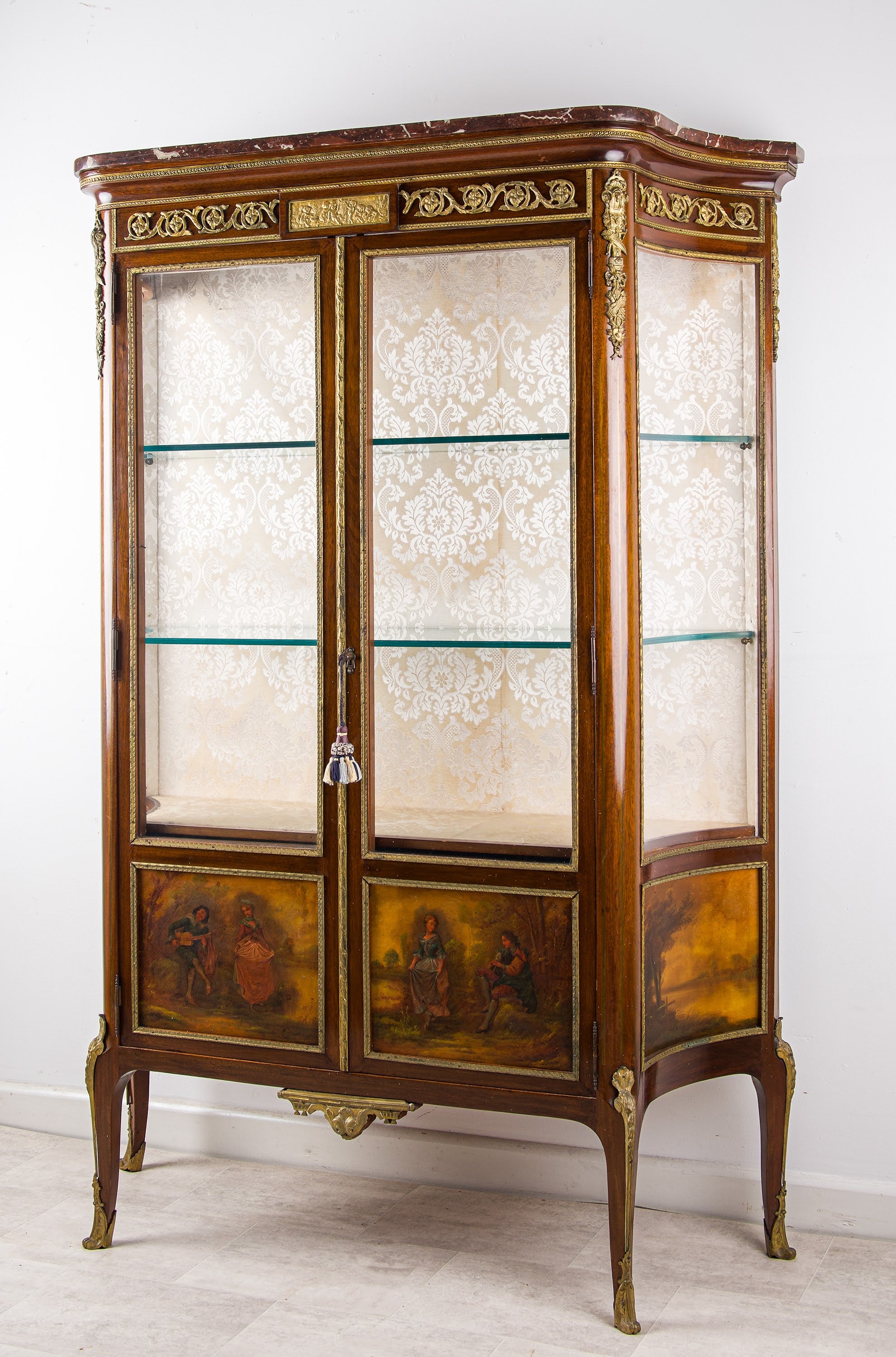 Antique French Vernis Martin Vitrine Cabinet with Marble Top & Ormolu Mounts, c.1880