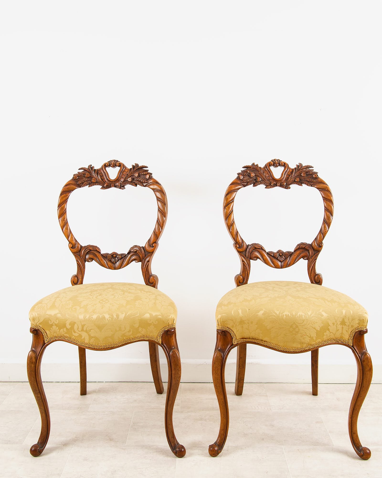 Set Of Six Antique Walnut Balloon Back Dining Chairs