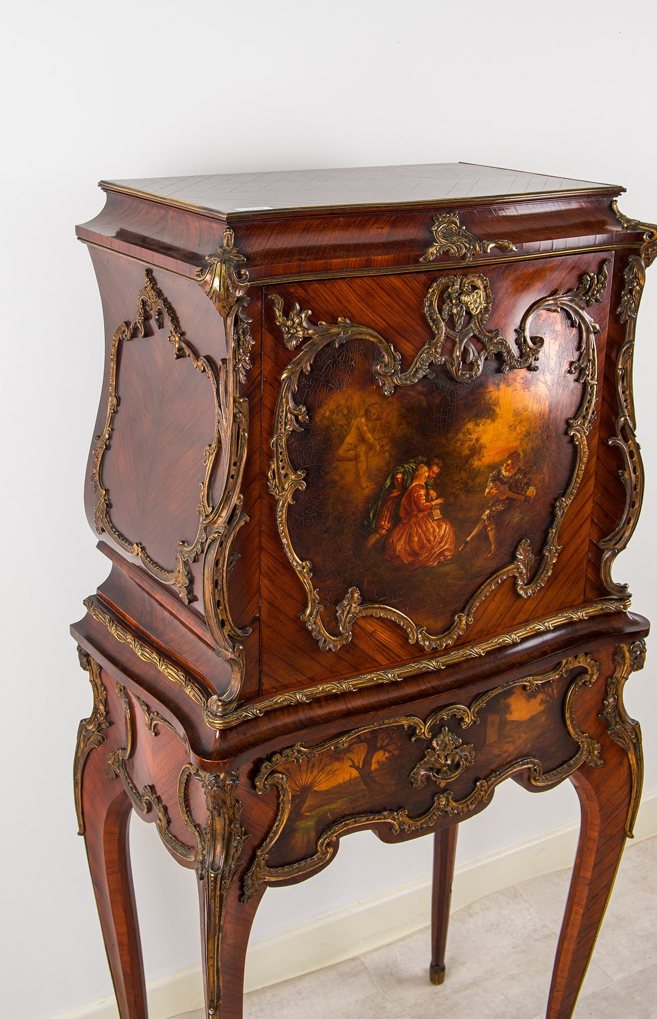 Exceptional 19th Century French Kingwood Vernis Martin Cabinet on Stand - In the Manner of François Zwiener