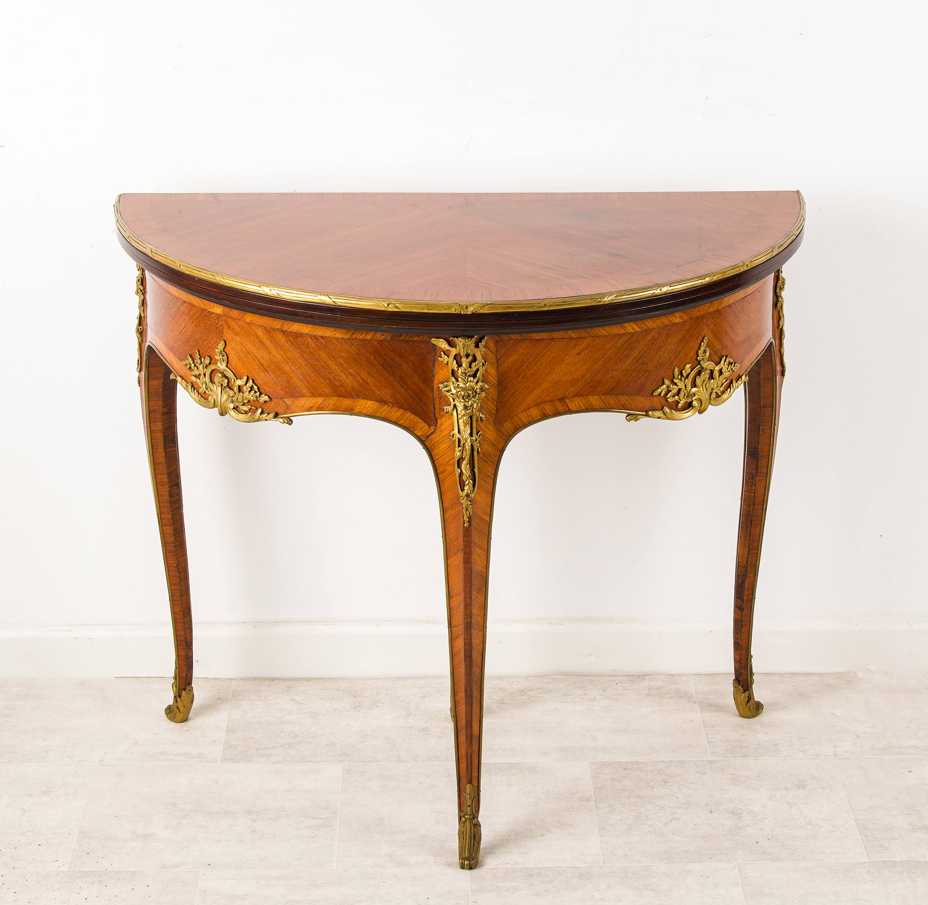 Antique French Kingwood Demi-Lune Games Table, In the Manner of Joseph-Emmanuel Zwiener