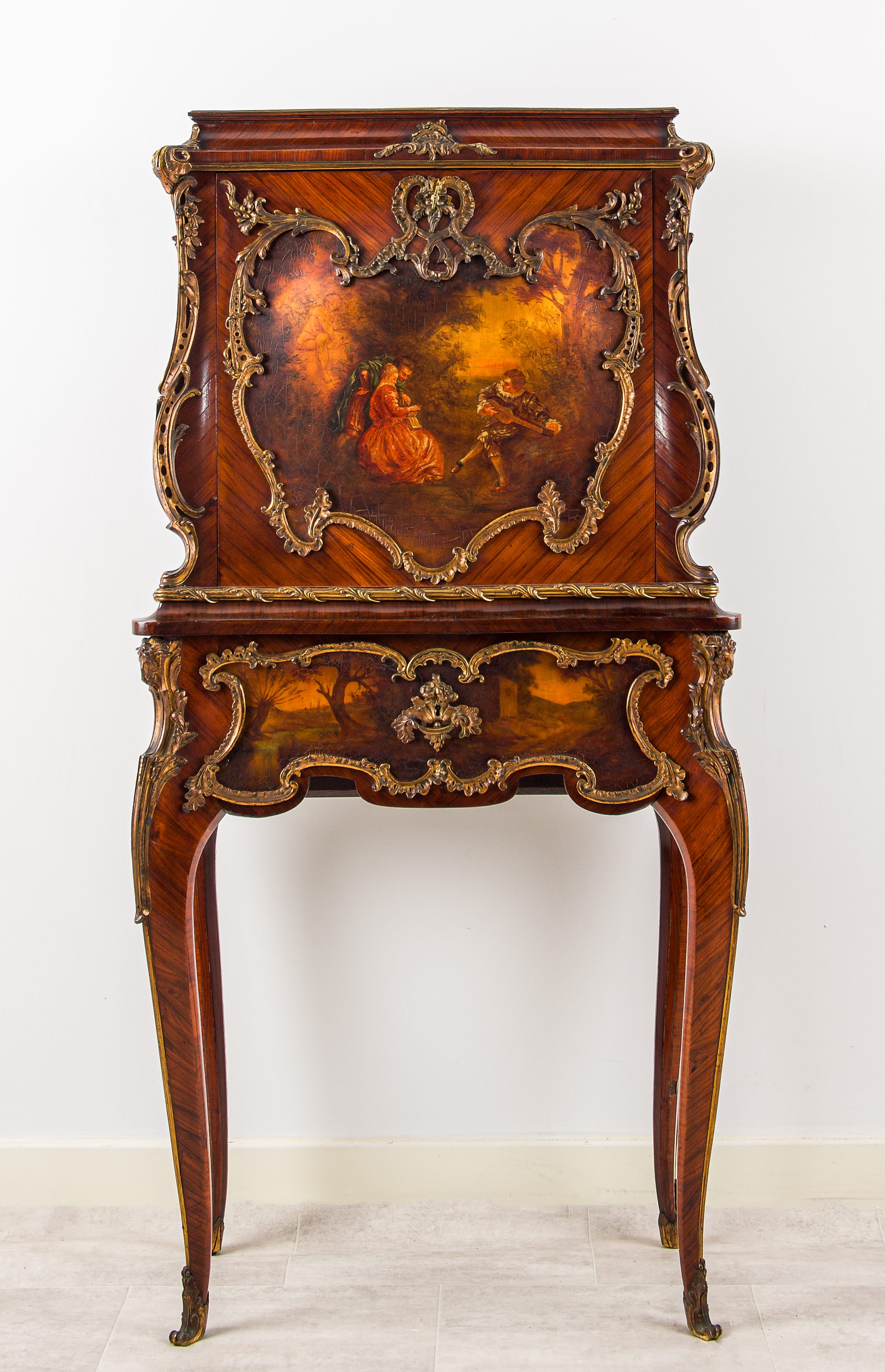 Exceptional 19th Century French Kingwood Vernis Martin Cabinet on Stand - In the Manner of François Zwiener